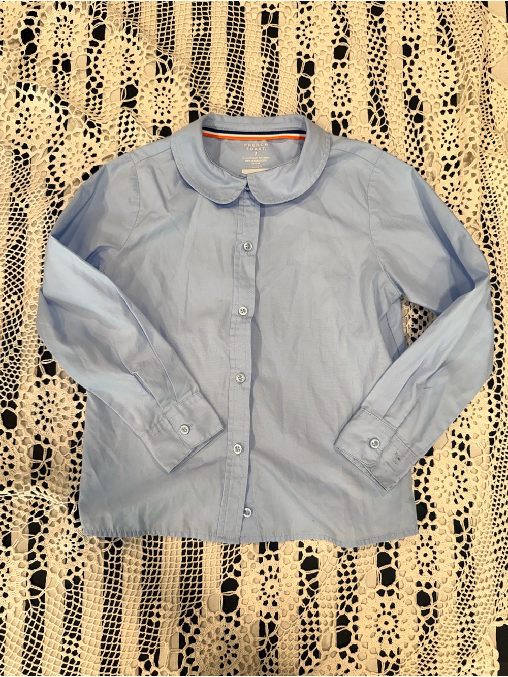 French Toast Girls Blue Peter Pan Collar Button Down School Uniform Shirt Sz 7